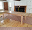 Table legs are made to match on this custom table.  Please feel free to contact us for further details. 