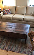 Custom farm coffee table with quality wood grain and finish adds ambiance and charm to any decor.